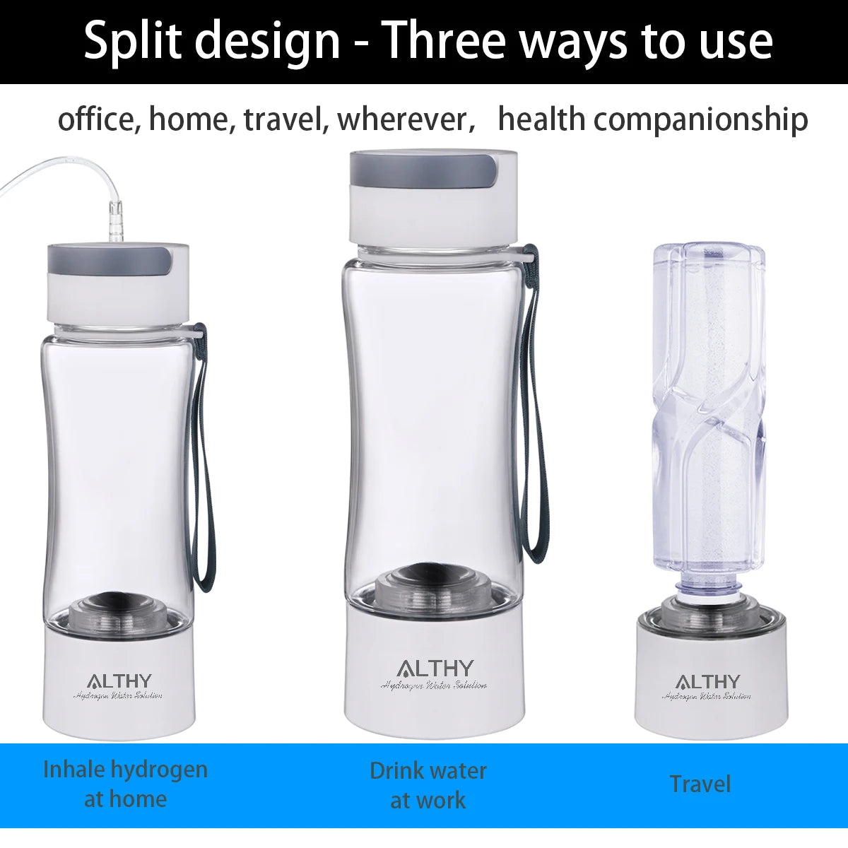 ALTHY Hydrogen Rich Water Generator Bottle Cup - DuPont SPE PEM Dual Chamber Maker lonizer - H2 Inhalation device